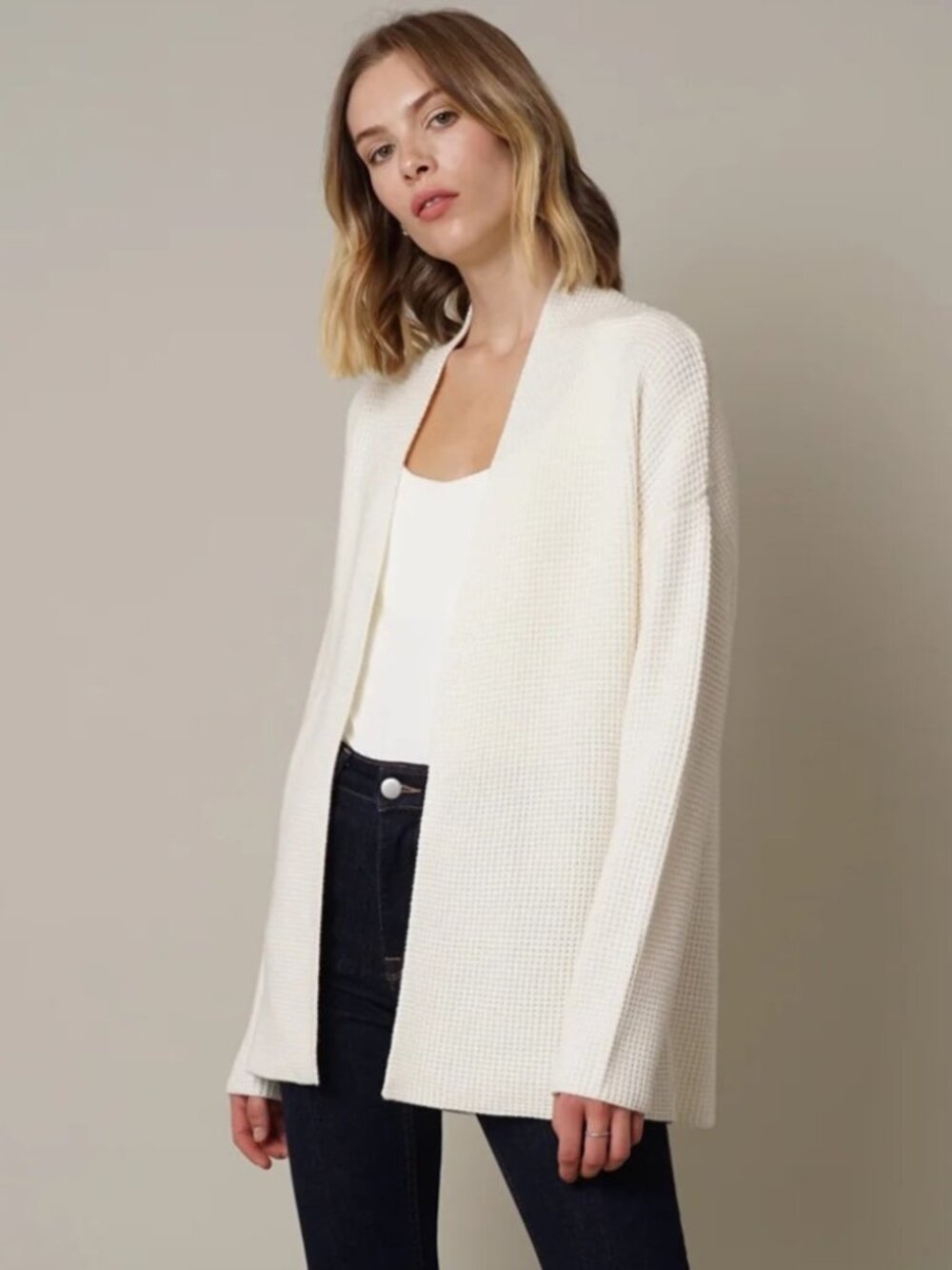 Cyrus Light Cream Open-Front Cardigan Women's Size Large Sweater in Cream NWT - Picture 3 of 13